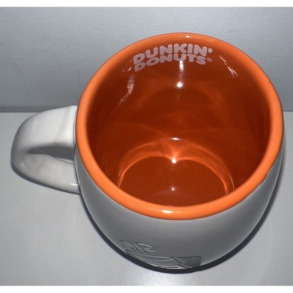 Dunkin Donuts Coffee Mug Tea Cup Engraved Logo 14 Oz 2012 Orange White Ceramic - Picture 2 of 4